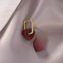French Retro Romantic Wine Red Heart Pendant Earrings For Women Wedding Party Girls Fashion Jewelry Christmas Gift Accessories
