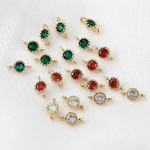 4*8MM 14K Gold Color Plated Brass with  Zircon 2 holes Charms Connector Round Charm Pendants Jewelry Making Supplies Diy Finding