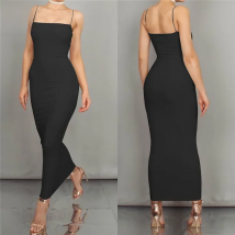 European and American women's summer new sexy slim tight solid color long dress Sleeveless  Sheath  Cotton