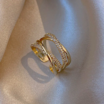 Advanced Sense Zircon Metal Cross Gold Color Open Rings Goth jewelry For Woman Korean Fashion Accessories Girl's Luxury Ring Set