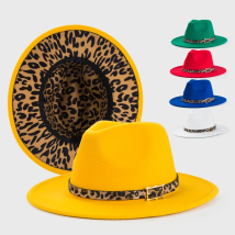Yellow fedora inner leopard print spring new hat Panama felt hat for men and women jazz hat fedora hat шапка женская