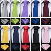 Barry.Wang 11 Colors Men's Tie For Men Silk Ties With Hanky Cufflinks Sets Tie For Mens Solid Necktie Gravata For Wedding Party