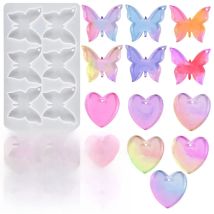 2 Pcs Love Butterfly Shape Silicone Resin Mold with Holes For DIY Epoxy Resin Pendant Necklace Earrings Keychains
