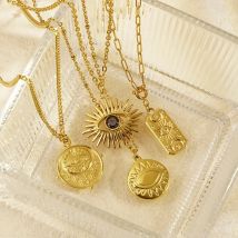 CARLIDANA New Evil Eye Choker God Blue Eyes CZ Crystal Zircon 18K Gold Color Round Coins Stainless Steel Pendant DIY Charms