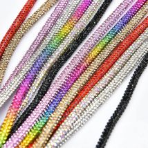 6Mm Bling Rhinestone Cotton Rope Glitter Dense Diamond Round Tube Trim Bulk Crystal Decoration Cord For Hoodies String Bags Belt