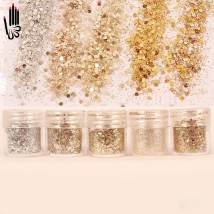Nail 1 Jar/Box 10ml Champagne Silver Gold Mixed Glitter Powder Sequins Powder For Gel Nail Art Decoration 5-03