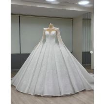 Sparkly Princess Ball Gown Wedding Dresses Long Sleeve Luxury Applique Pearls Lace-up Corset Bridal Gown Outfit Customsized
