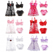 3Pcs/set Pajamas Colorful 3 In 1 Clothing Underwear Lingerie Bra Dress Lace Homewear Accessories Clothes for 1/6 Doll