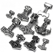 Stainless Steel Viking Thor Hammer Pendant Hole 5mm for Necklace DIY Accessories Findings Jewelry Making Men Charm Supplies
