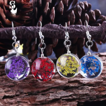 New Mix Colors Korean Sweet Long Dried Flower Earrings Cute Double Dome Cabochon Glass Drop Dangle Earrings Party Jewelry Gifts
