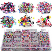 110pcs Mixed Styles Eyebrow Navel Belly Lip Tongue Nose Piercing Bar Ring Labret Barbell Studs Tunnel Piercings Body Jewelry