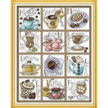 Twelve months coffee pattern cross-stitch embroidery kit 14ct 11ct canvas print DIY embroidery sewing bag home decoration gift
