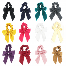 Vintage Solid Color Satin Bow Hair Ribbon Scrunchie For Women Girls Long Elastic Hair Tie Headwear Female Hair Accessories