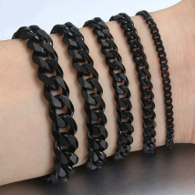7/9/11/13mm Stainless Steel Six-Side Chain Black Color Men Women Bracelet Jewelry Couple's Gift Wholesale Drop Shipping