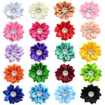 10pcs/lot 1.6" Satin Ribbon Multilayers Flowers with Acrylic Button for DIY Baby Girls Headband Clips Kids Hair Accessories