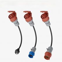 dé 11kW CEE 16A 5Pin Adapter Set Including 3Phase 32A Red, 1Phase 16A Blue, 1-Phase Schuko Plug for Charging Station EV Charger