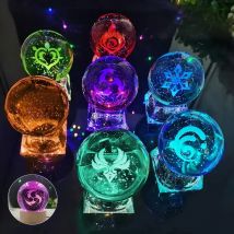 Anime Genshin Impact Luminous 7 Element Led Crystal Ball Eye of Original God Cosplay Toy Ornaments Glass Sphere Home Decoration