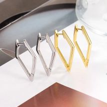 925 Sterling Silver Pentagonal Rhombus Geometric Hoop Earrings for Women S925 Wedding Party Jewelry Gift Aretes De Mujer