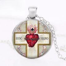 SACRED HEART Pendant Necklace. Sacre Coeur. Flaming Heart. Jesus Christ Religious Necklaces Pendants HZ1