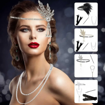 3Pack Women Great Gatsby Party Costume Accessories Set Retro 1920s Flapper Accessories Feather Headband Gloves Cigarette Holder