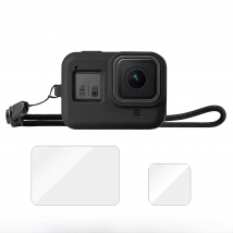 Silicone Case for GoPro Hero 8 Black Tempered Glass Screen Protector Protective Lens Film Housing Cover for Go Pro 8 Accessories