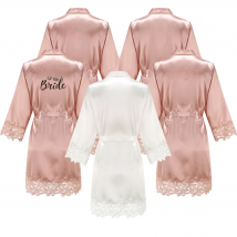 Bridesmaid Robes Rose Gold Bride Robe Wedding Bridesmaid Gift Satin Lace Robe Bridal Dressing Gown Bachelorette Party Pajamas