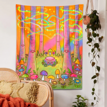 Color cute mushroom forest Tapestry sunshine rainbow Cartoon Boho Decoration Home for Living Room Kids Room Bedroom Wall Art