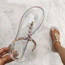 2025 New PVC Beach Women Summer Sandal Woman Jelly Shoes Diamond Transparent Flat Outdoor Ladies Sandals Large Size 42