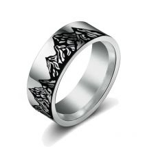 Stainless Steel Ring 8MM Men's Titanium Steel Ring Mountain Silhouette Ring Jewelry Steel Simple Wholesale