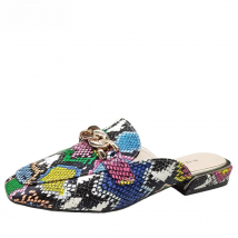 Aphixta New Snake Prints Chain Mules Women Slides Square Toe Shoes Classic Fashion Footwear Plus Large Size 42 43 Slippers