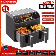 Sinaopus 2000W XXL 9L Friggitrice ad aria calda a doppio cestello Friggitrice ad aria multifunzione con touch screen LED Timer Programma di cottura automatici
