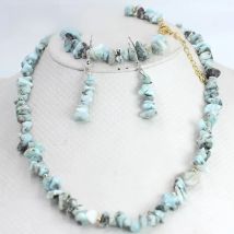 6-8mm Larimar Natural Gems Stone Women Lady Chockers Necklace Bracelet Earrings Jewelry Set 17.5" 7-8"