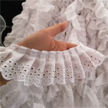 6CM Wide White 3D Cotton Folded Lace Embroidered Neckline Collar Applique Ribbon Ruffle Trim Dresses Guipure DIY Sewing Supplies