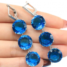 63x13mm Big European Design 14g Pink Kunzite Blue Topaz Green Peridot Green Tsavorite Garnet CZ Women Dating Silver Earrings