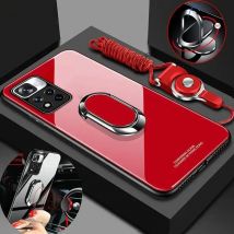 For Xiaomi Redmi Note 11 10 Pro Phone Case Tempered Glass Hard Cover For Redmi Note 11 10S Magnetic Metal Stand Holder Cases