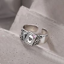 New Arrival Vintage Poker Design Thai Silver Female Party Ring Wholesale Jewelry For Women Valentine's Day Gifts No Fade