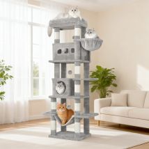 Albero per Gatti Grande 170 cm, Torre per Gatti Maine Coon, Tiragraffi Multilivello con Ampia Piattaforma, Tappetino Lavabile