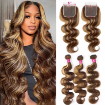 5x5 Closure With Bundles Honey Blonde Body Wave Bundles With Closure Ombre Colored Highlight Human Hair Bundles With Closure