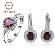 GEM'S BALLETT 3,15 Ct Natürliche Rote Granat Ohrringe Ring Set 925 Sterling Silber Edelstein