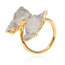 Irregular Druzy Stone Open Ring Golden Handmade Crystal Cluster Finger Jewelry Adjustable Size