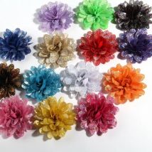 8CM 3.1" Fashion Artificial Metallic Fabric Flower For Hair Accessories Chiffon Shiny Hair Flowers For Wedding Boutique