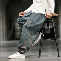 Men's Oversize Wied Leg Pants Harajuku Cotton Casual Trousers Male Embroidery New Men Jogging Sweatpants Streetwear
