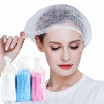 100PCS Disposable Caps Pleated Elastic Mesh Shape Non-woven Bath Hat for Cooking Food Service Kitchen Home Salon Spa Hair Hats