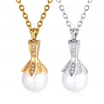 Stainless Steel Cremation Jewelry man-made Pearl Pendant  Holder Ash for Pet/Human Keepsake Memorial Urn Necklace for women