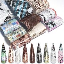 10pc Newspaper Nail Foil Transfer Sticker Vintage Gel Set Mixed Flower Marble Adhesive Decals Starry Paper Nail Slider