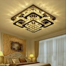 KOMORE Modern Fancy Crystal LED Flush Mount Ceiling Light Fixture, 68 W Cool White / Stepless
