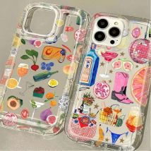 Summer Disco Cocktail Fruit Case For iPhone 16 15 14 13 12 11 Pro Max Plus 7 8 Plus XR X XS SE 2020 Shockproof Silicone Cover