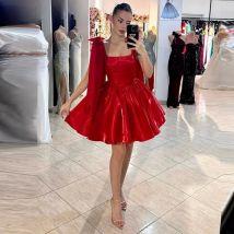 Thinyfull A-line Short Prom Dresses Square Collar Sleeveless Birthday Party Dress Mini 2025 Special Occasion Gown Customized ﻿