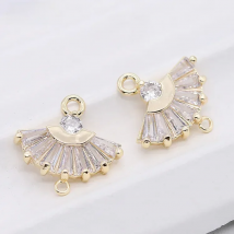 14.5x14MM 14K Gold Plated and Zircon 2 Holes Fan Shape Connect Charms Pendants Jewelry Making Supplies Diy Accessories