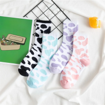 Summer Socks Cow Harajuku Japanese Cute Tide Ins Korean Men And Women Cartoon College Wind Fresh Pink Blue Purple Women's Socks